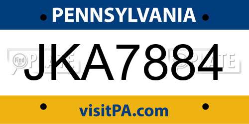 JKA7884 Pennsylvania License Plate