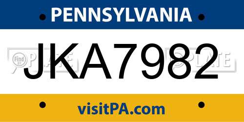 JKA7982 Pennsylvania License Plate