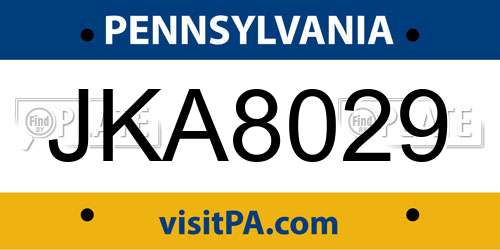 JKA8029 Pennsylvania License Plate