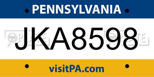 JKA8598 Pennsylvania License Plate