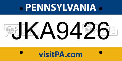JKA9426 Pennsylvania License Plate