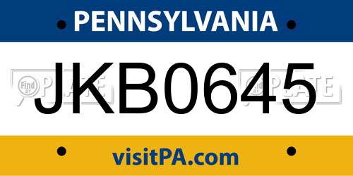 JKB0645 Pennsylvania License Plate