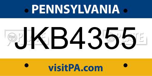 JKB4355 Pennsylvania License Plate