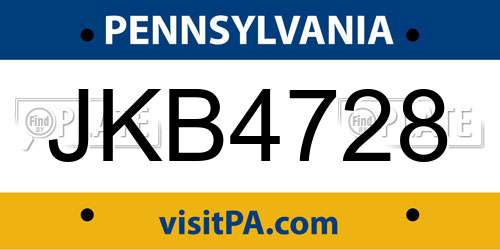 JKB4728 Pennsylvania License Plate