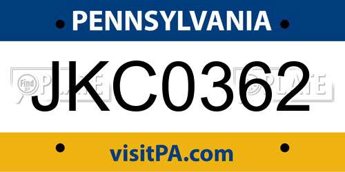 JKC0362 Pennsylvania License Plate