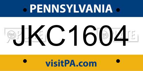 JKC1604 Pennsylvania License Plate