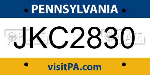 JKC2830 Pennsylvania License Plate