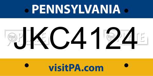 JKC4124 Pennsylvania License Plate