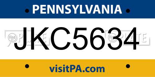 JKC5634 Pennsylvania License Plate