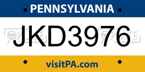 JKD3976 Pennsylvania License Plate