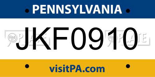 JKF0910 Pennsylvania License Plate