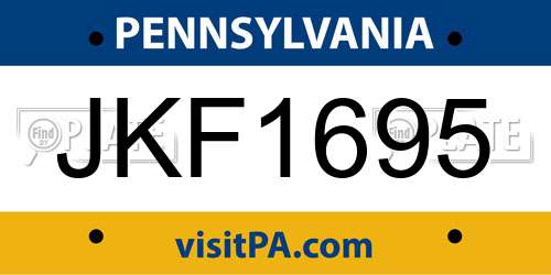 JKF1695 Pennsylvania License Plate