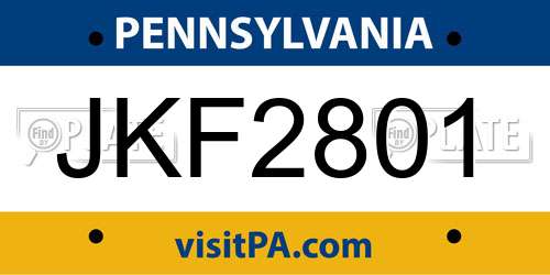 JKF2801 Pennsylvania License Plate
