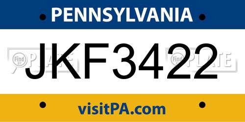 JKF3422 Pennsylvania License Plate