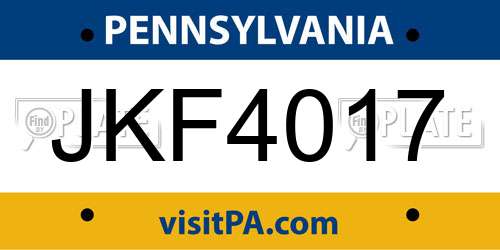 JKF4017 Pennsylvania License Plate