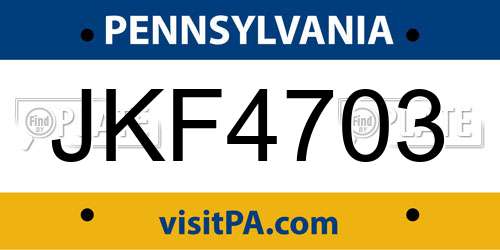 JKF4703 Pennsylvania License Plate