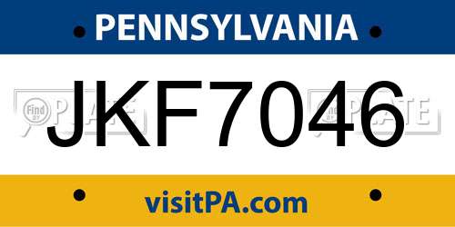 JKF7046 Pennsylvania License Plate