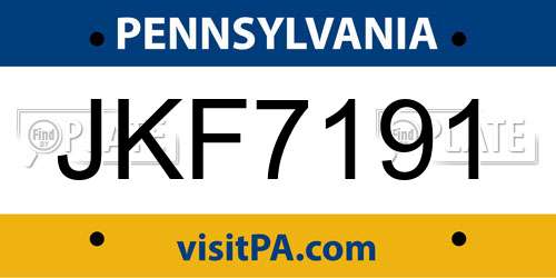 JKF7191 Pennsylvania License Plate