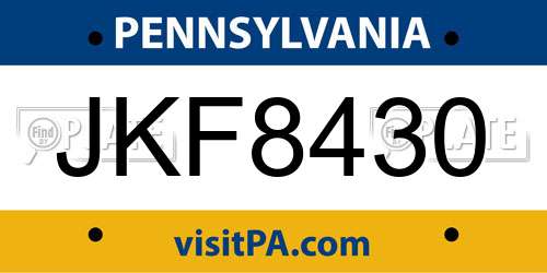 JKF8430 Pennsylvania License Plate
