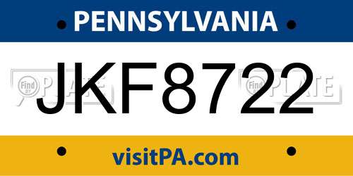 JKF8722 Pennsylvania License Plate