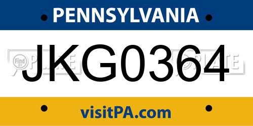 JKG0364 Pennsylvania License Plate