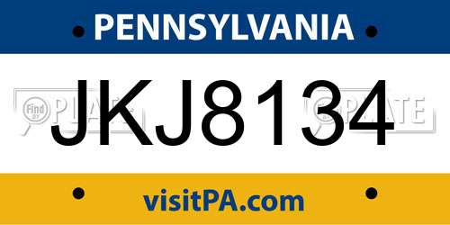 JKJ8134 Pennsylvania License Plate
