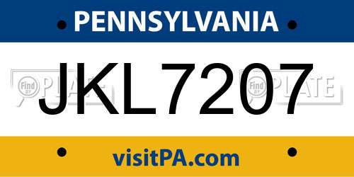 JKL7207 Pennsylvania License Plate