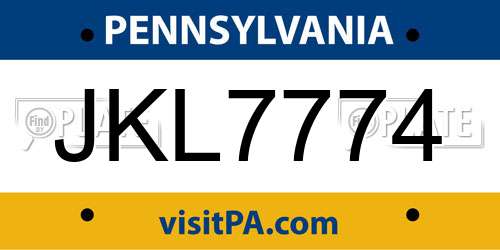 JKL7774 Pennsylvania License Plate