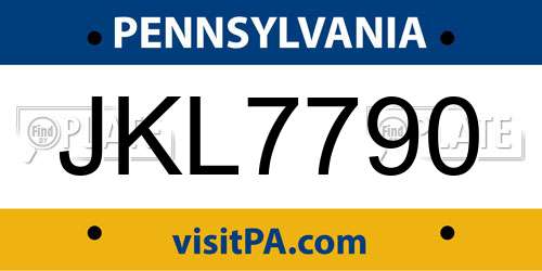 JKL7790 Pennsylvania License Plate