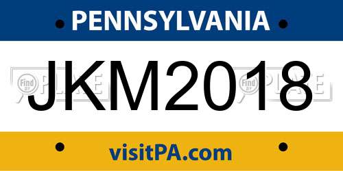 JKM2018 Pennsylvania License Plate