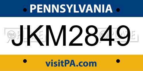 JKM2849 Pennsylvania License Plate