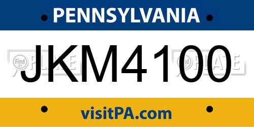 JKM4100 Pennsylvania License Plate