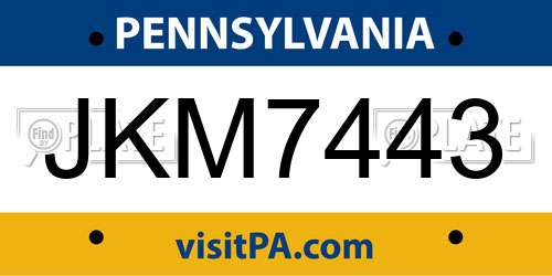 JKM7443 Pennsylvania License Plate