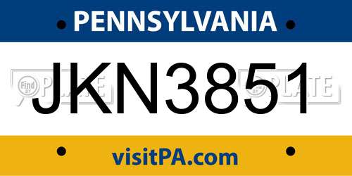 JKN3851 Pennsylvania License Plate