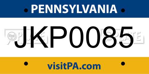 JKP0085 Pennsylvania License Plate