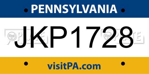 JKP1728 Pennsylvania License Plate