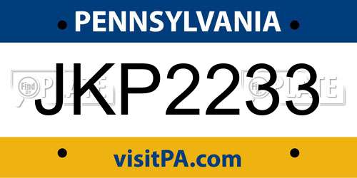 JKP2233 Pennsylvania License Plate