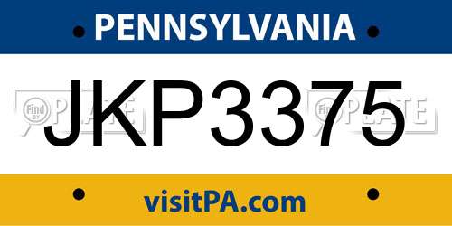 JKP3375 Pennsylvania License Plate