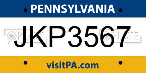 JKP3567 Pennsylvania License Plate