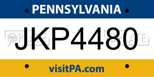 JKP4480 Pennsylvania License Plate