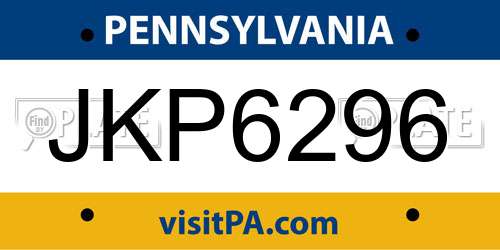 JKP6296 Pennsylvania License Plate
