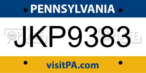 JKP9383 Pennsylvania License Plate