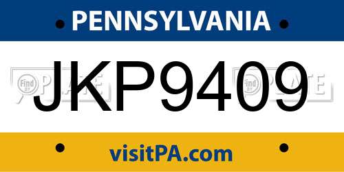 JKP9409 Pennsylvania License Plate