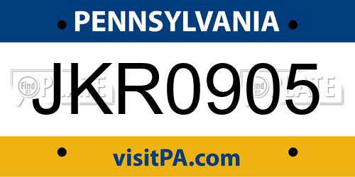 JKR0905 Pennsylvania License Plate