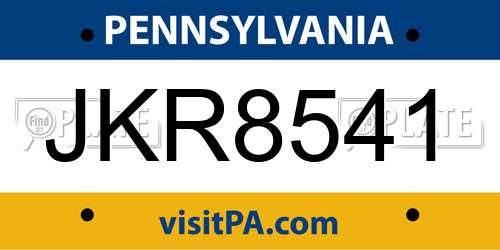 JKR8541 Pennsylvania License Plate