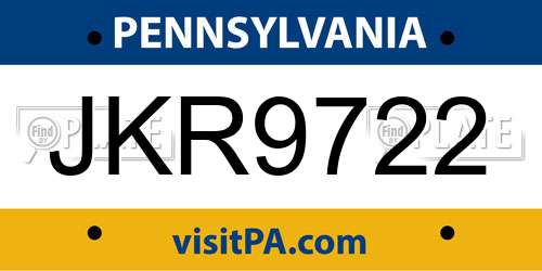 JKR9722 Pennsylvania License Plate
