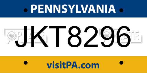 JKT8296 Pennsylvania License Plate