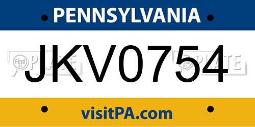JKV0754 Pennsylvania License Plate