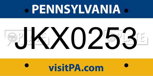 JKX0253 Pennsylvania License Plate