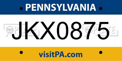 JKX0875 Pennsylvania License Plate